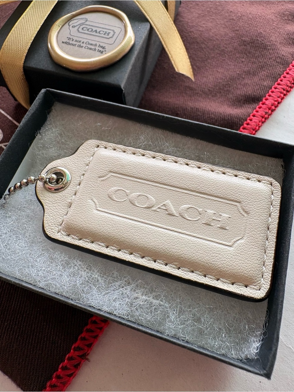 Y2K Coach Immaculate Ivory White Vintage Leather Hang Tag Bag Charm | Large 2.5”